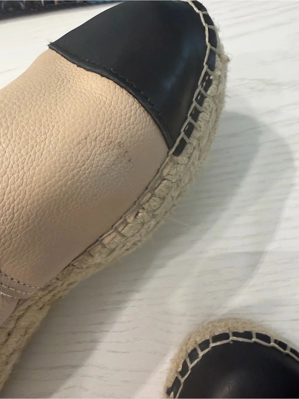 Women's Leather Two-Tone Beige and Black Espadrille Slip-Ons /EU 38 / US7.5-8